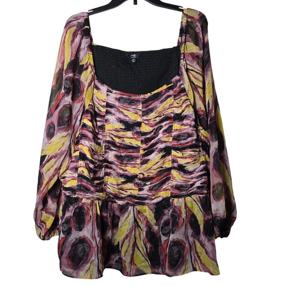 Terra & Sky Womens Long Sleeve Babydoll Top Plus Size 4X NWT Ruched Sheer Club - Picture 1 of 10